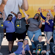 group photo volunteering and cheering