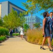 Coworkers walking outside