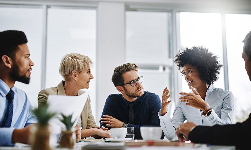 Group of professionals having a discussion
